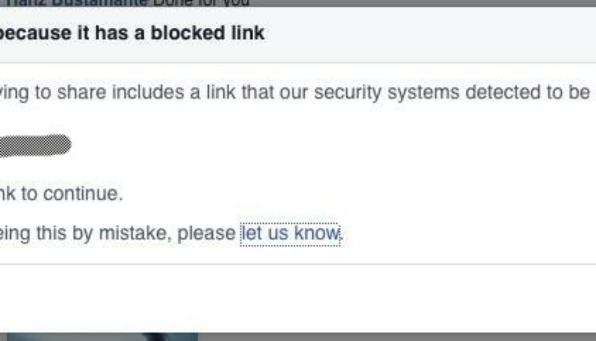 Imagen de Facebook alegando los motivos por los cuales un link no puede ser compartido en dicha red social