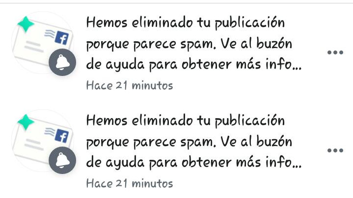 Aviso de Facebook informando de eliminación de publicación por motivos de spam. Imagen proveída por el Partido de los Trabajadores en Paraguay