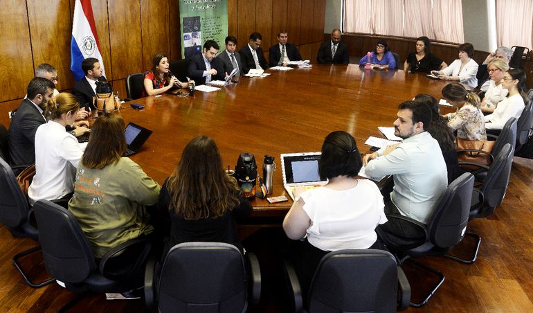 personas pertenecientes a instituciones públicas, privadas y sociedad civil alrededor de una mesa en una sala de la Cámara de Diputados