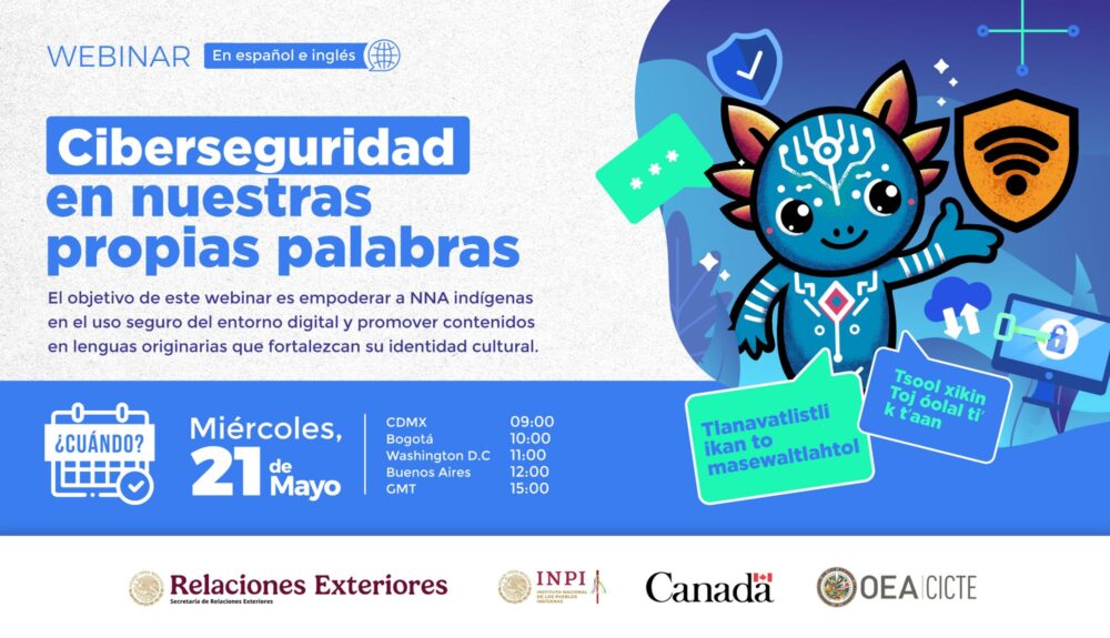 Flyer del evento virtual "Ciberseguridad en nuestras propias palabras".